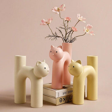Cat Head White Flower Vase Vases KittyNook Cat Company